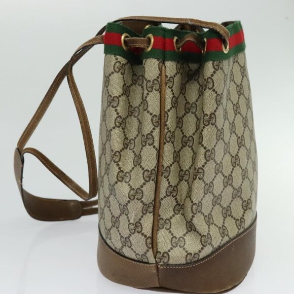 GUCCI GG Supreme Web Sherry Line Shoulder Bag PVC Beige Gold Auth - Picture 2 of 13